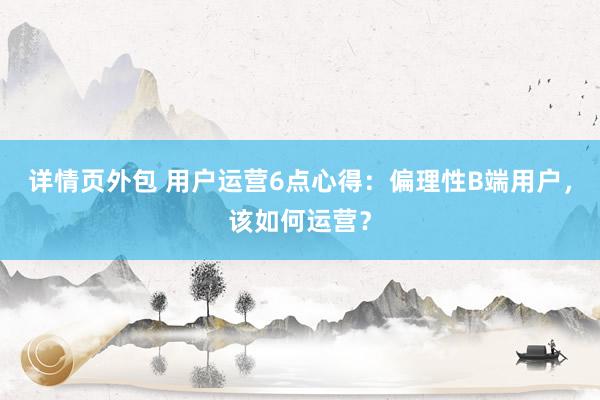 详情页外包 用户运营6点心得：偏理性B端用户，该如何运营？